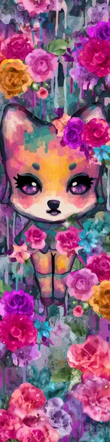 Free kawaii bookmark featuring a fox standing with flowers